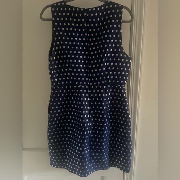 J Crew- Navy and Silver Polka Dot Sheath dress, with pockets, Size 12. - Picture 8 of 8